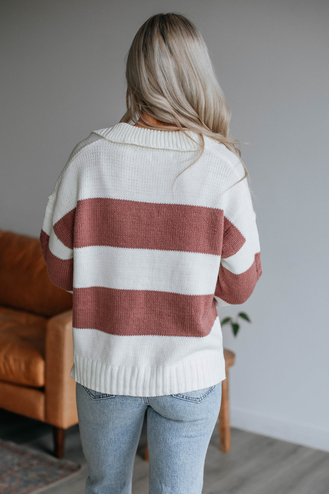 Heather Striped Sweater - Dark Mauve