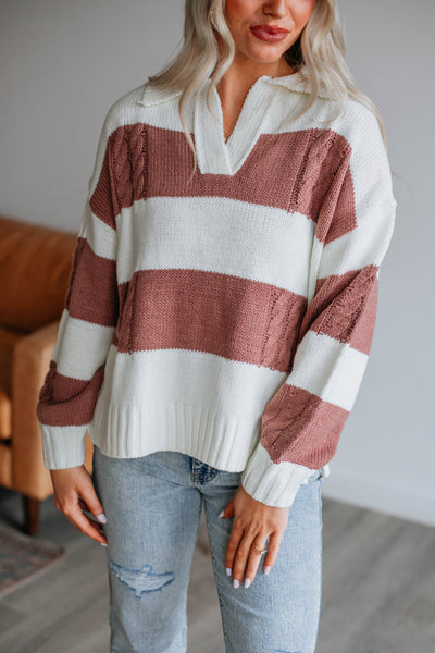 Heather Striped Sweater - Dark Mauve