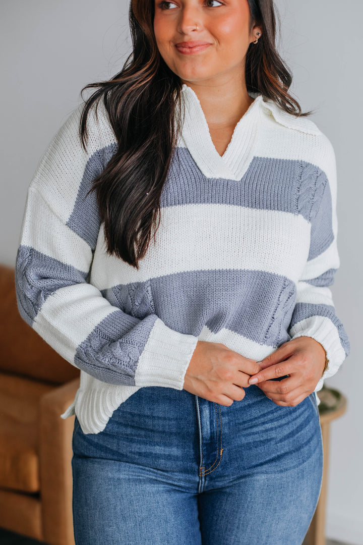 Heather Striped Sweater - Dove