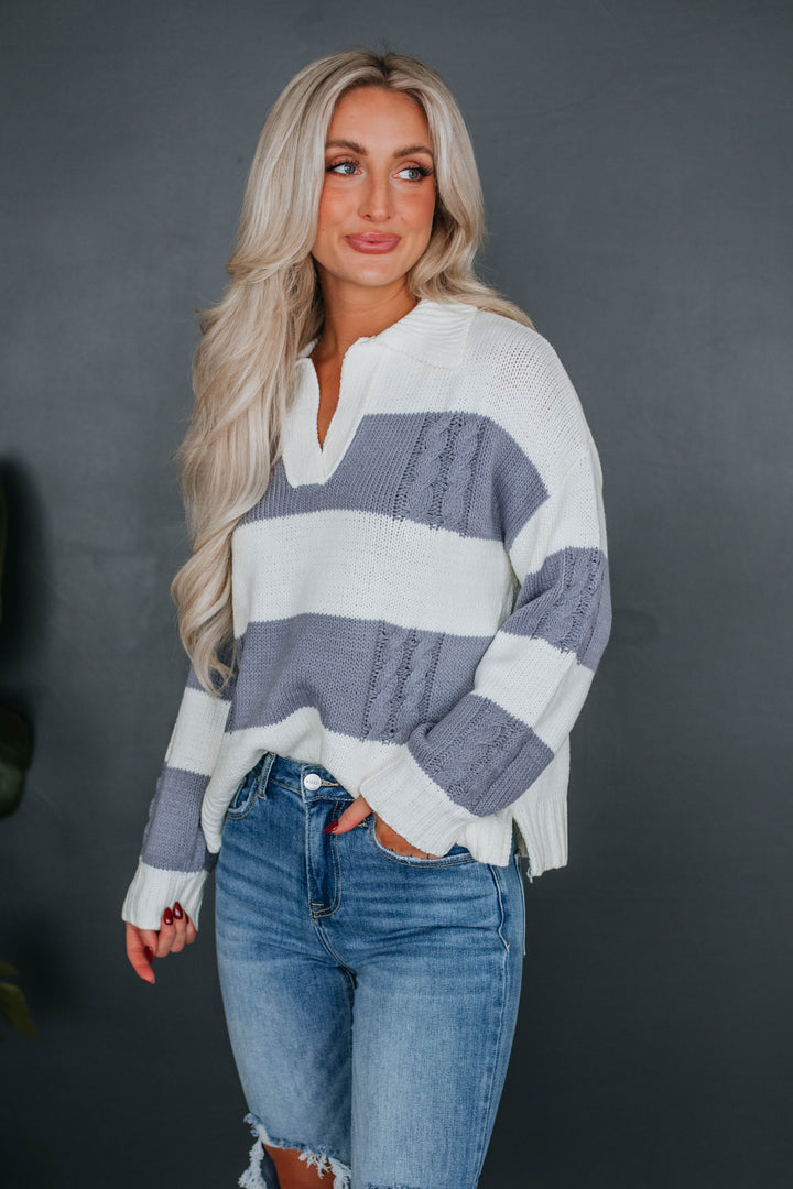Heather Striped Sweater - Dove