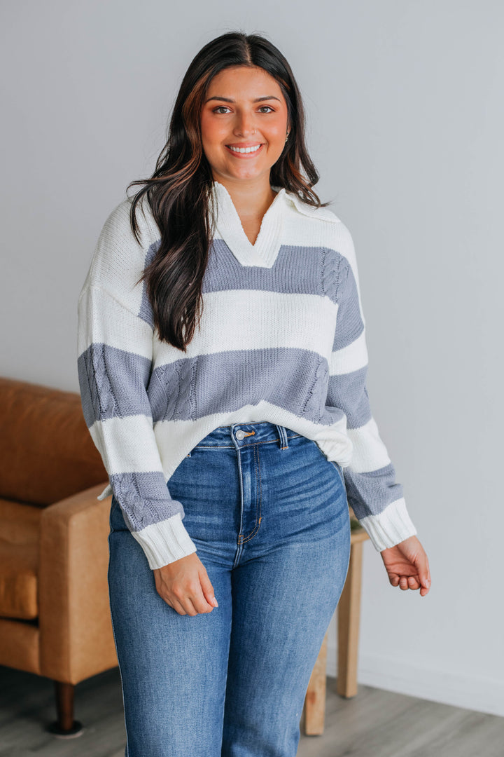 Heather Striped Sweater - Dove