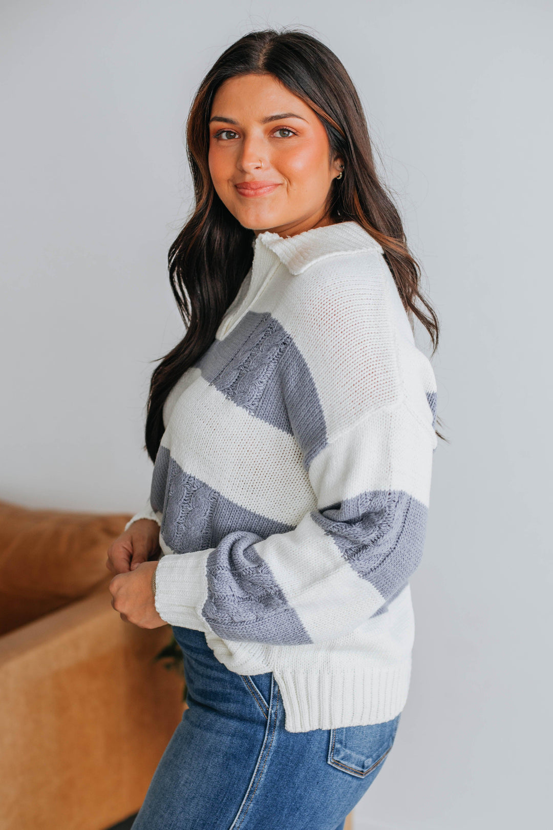 Heather Striped Sweater - Dove