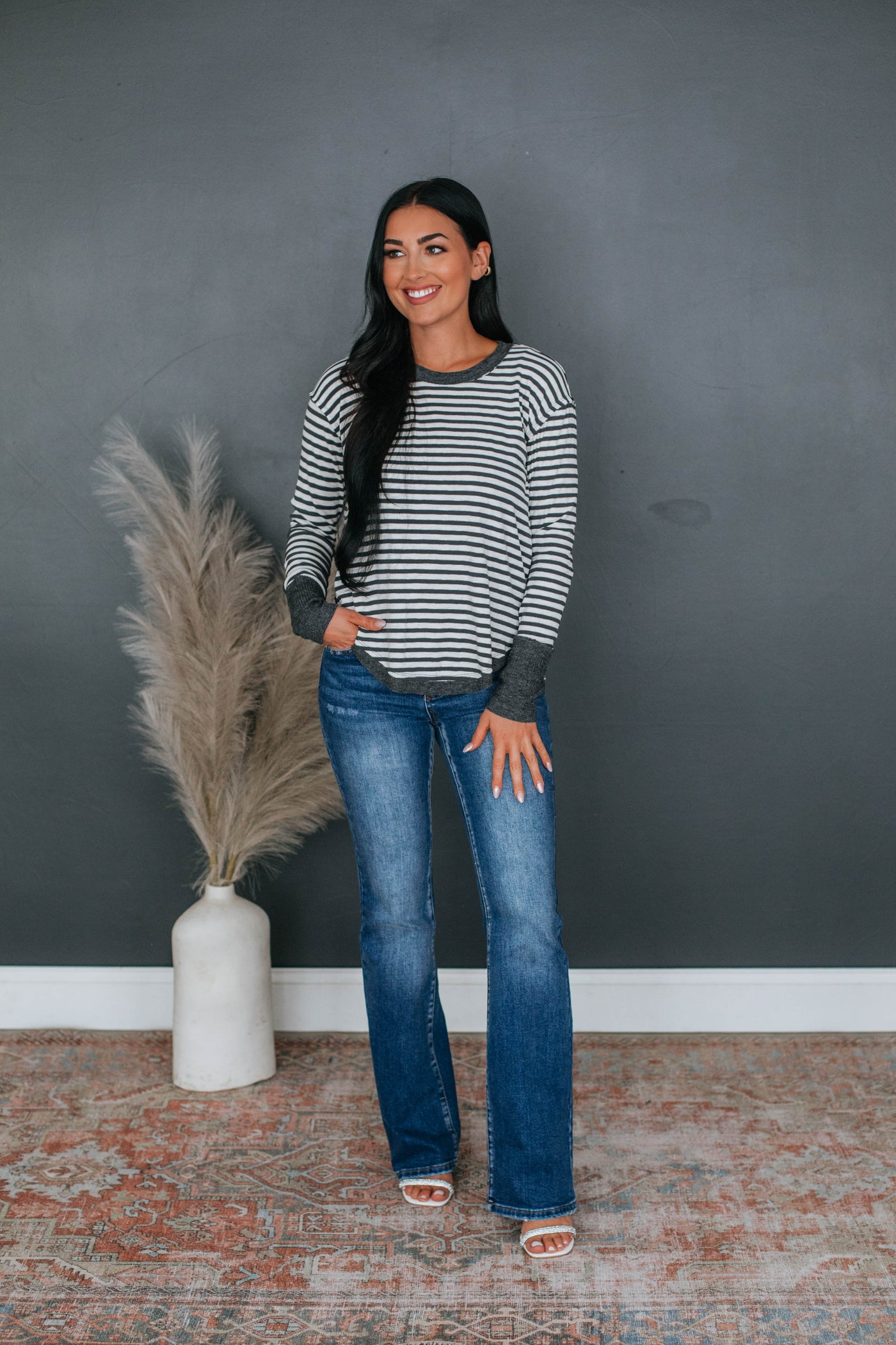 Howie Striped Top - Charcoal