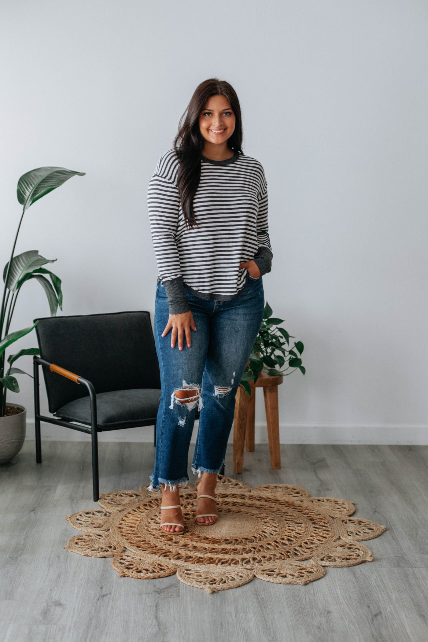 Howie Striped Top - Charcoal