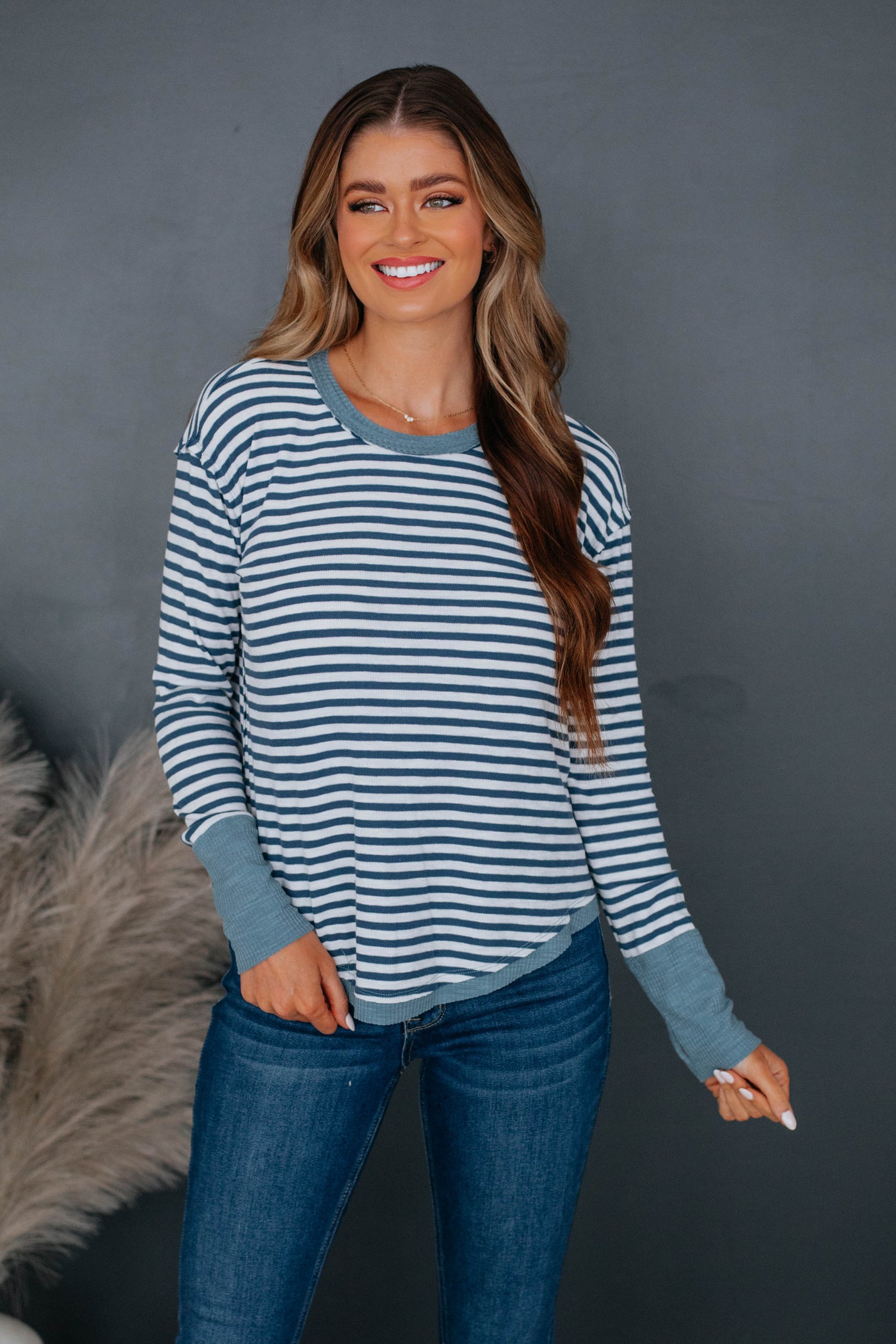 Howie Striped Top - Steel Blue