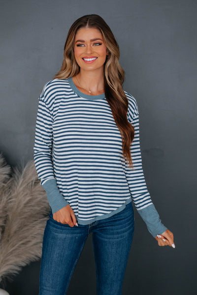 Howie Striped Top - Steel Blue