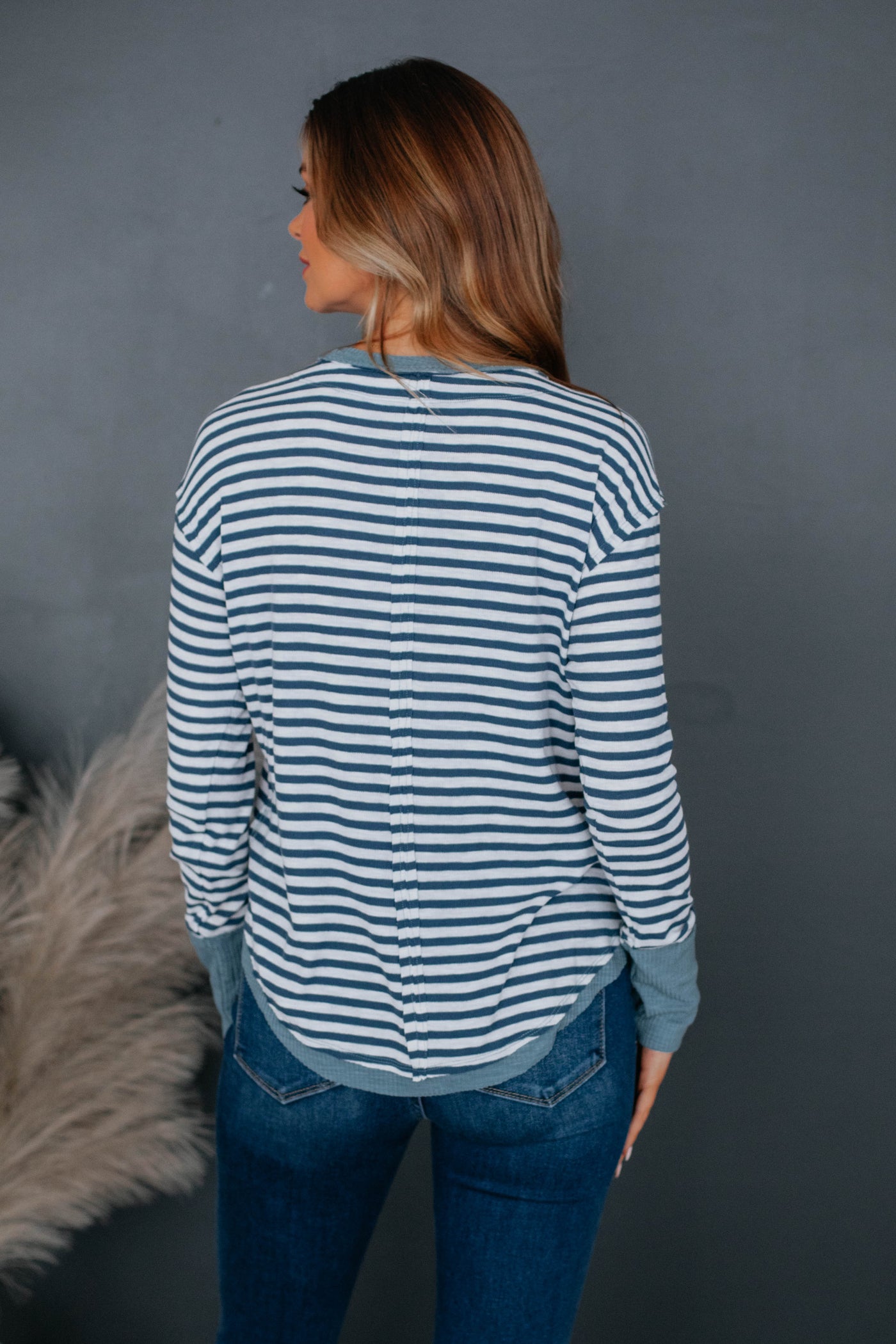 Howie Striped Top - Steel Blue