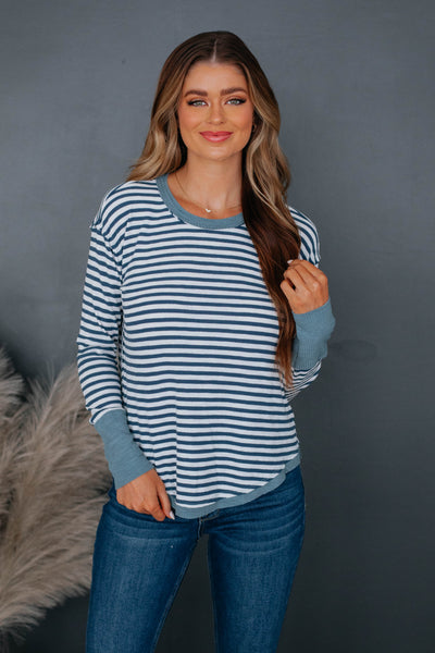 Howie Striped Top - Steel Blue