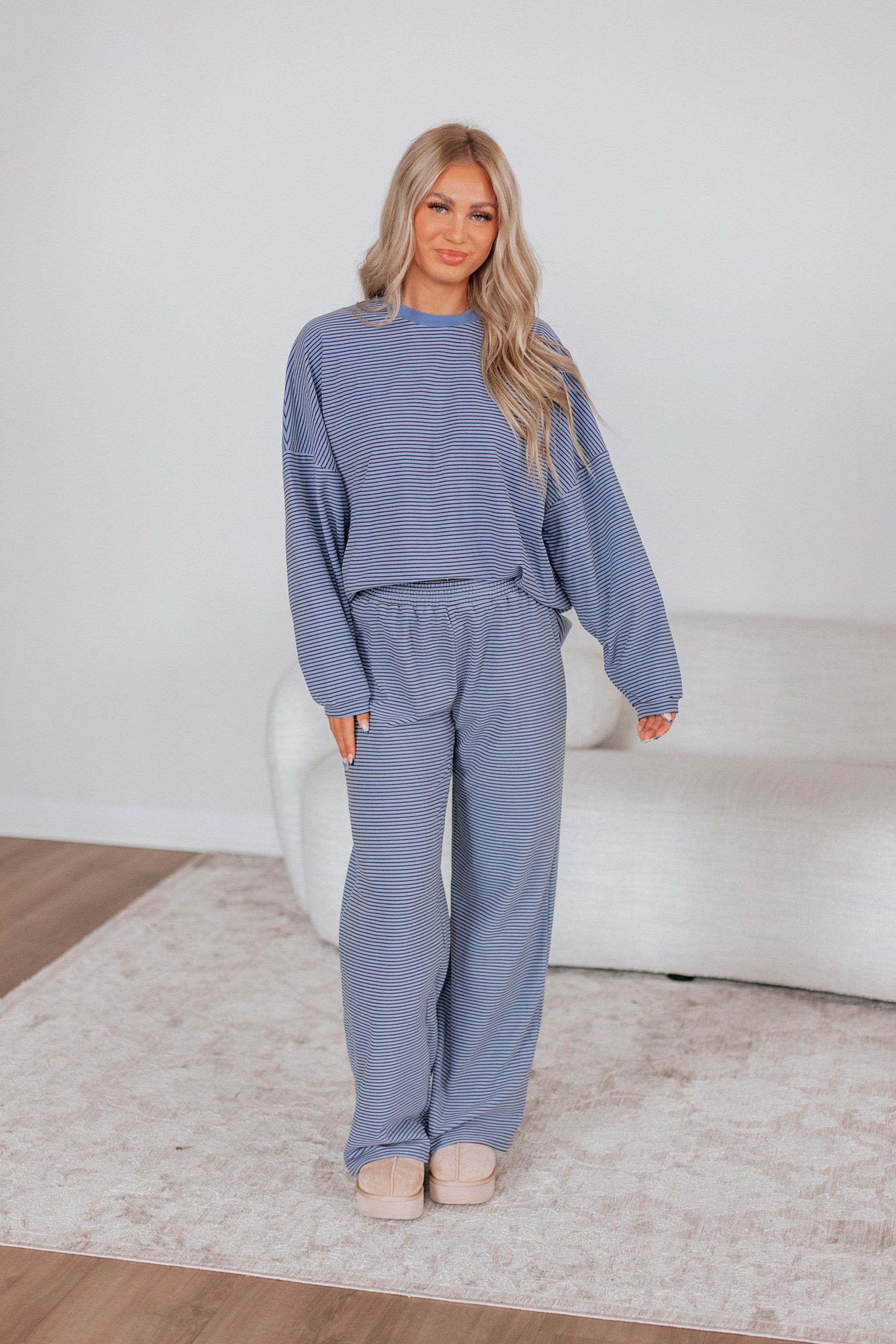 Cayla Striped Top - Dusty Periwinkle Mix