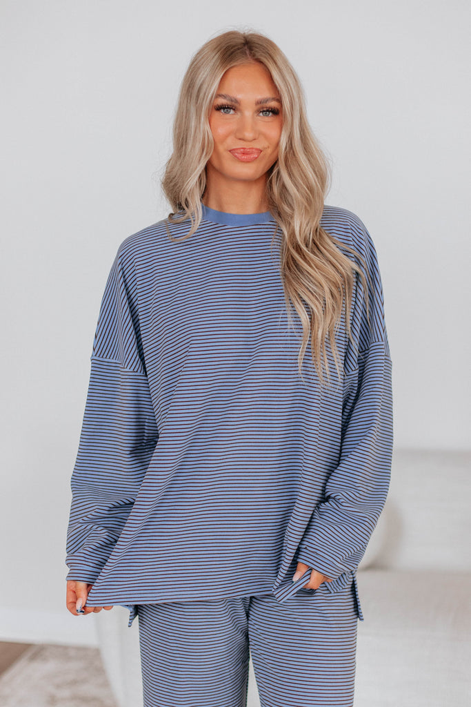 Cayla Striped Top - Dusty Periwinkle Mix