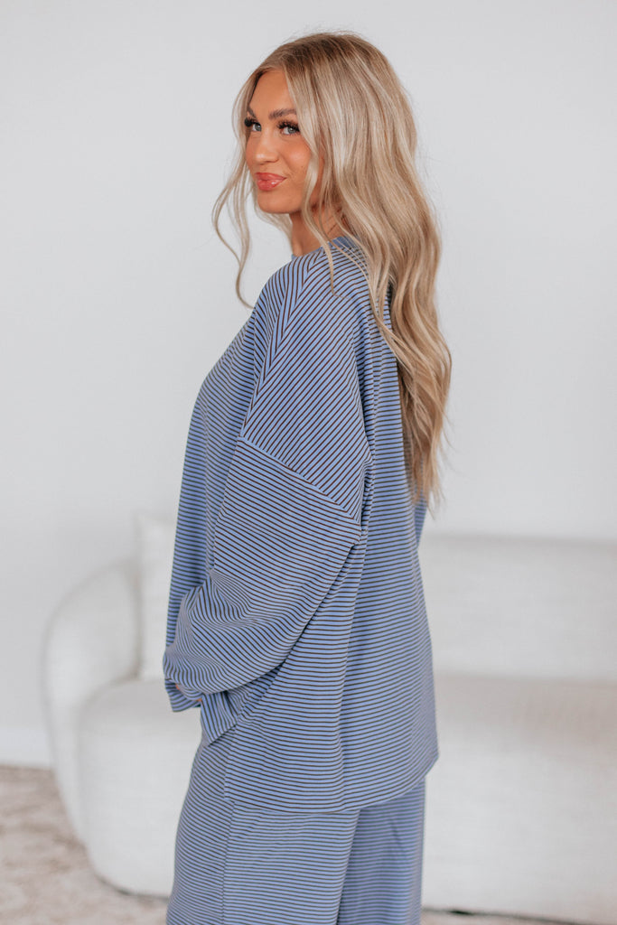 Cayla Striped Top - Dusty Periwinkle Mix