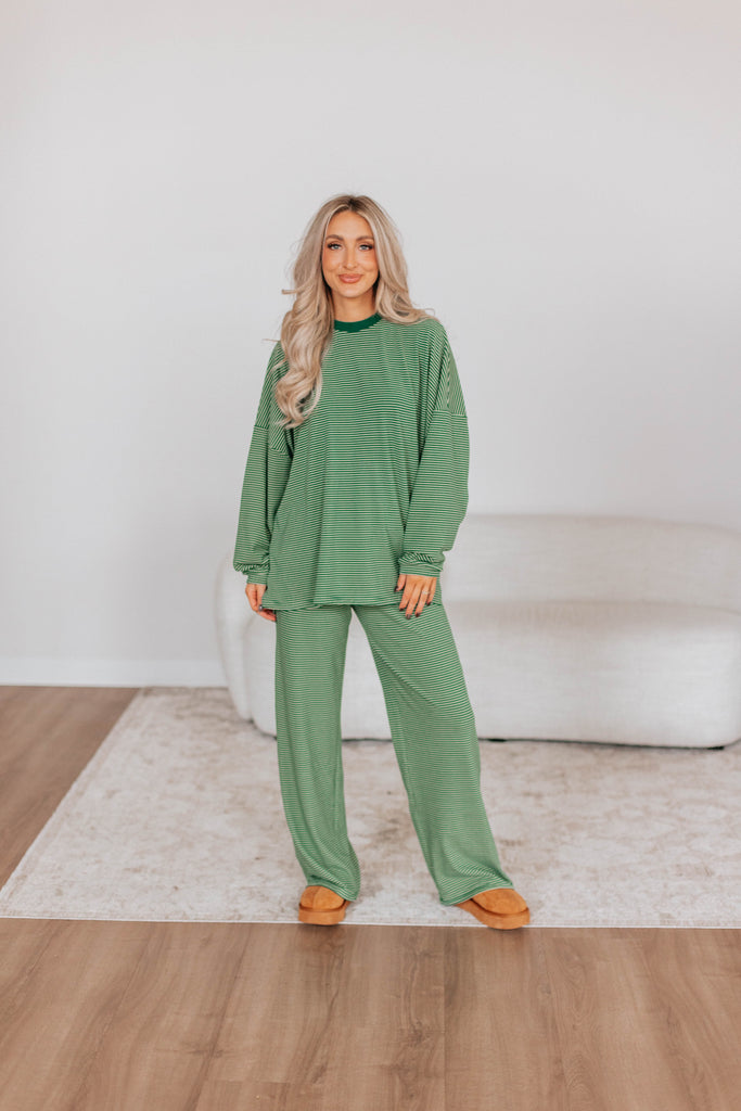 Cayla Striped Pants - Hunter Green Mix