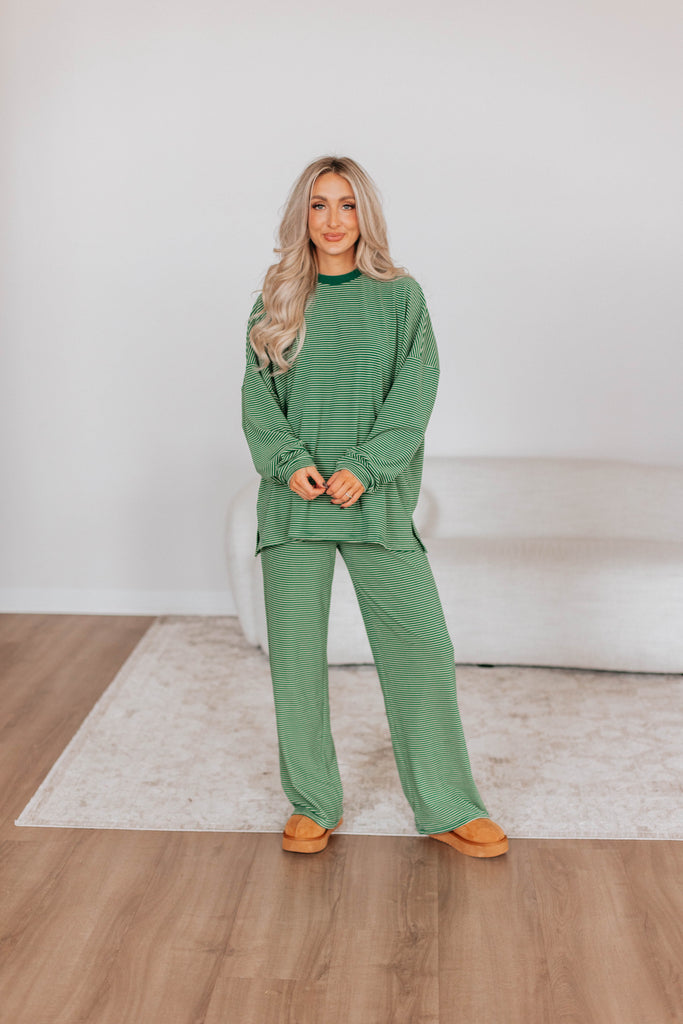 Cayla Striped Top - Hunter Green Mix