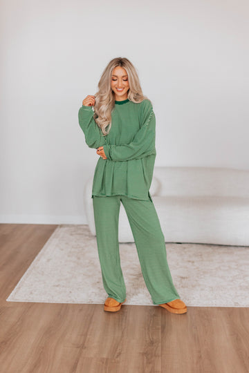 Cayla Striped Pants - Hunter Green Mix
