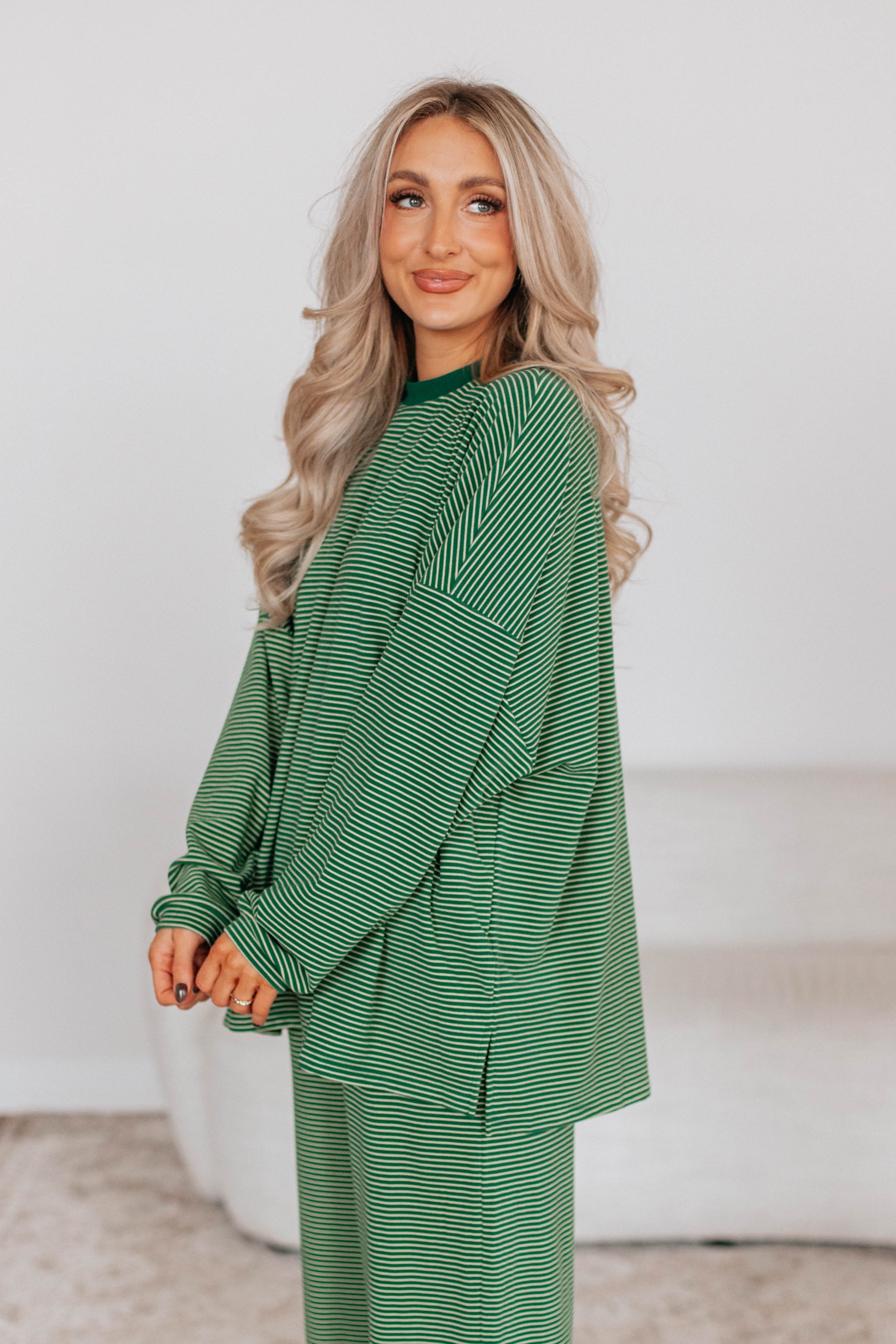 Cayla Striped Top - Hunter Green Mix