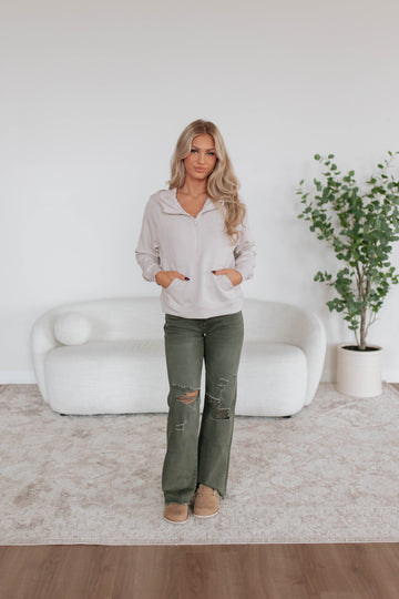 Aubrie Half-Zip Pullover - Stone