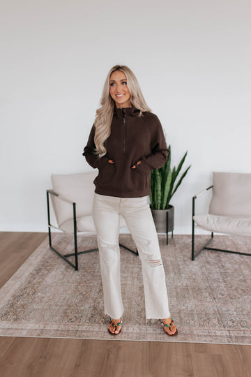 Aubrie Half-Zip Pullover - Espresso