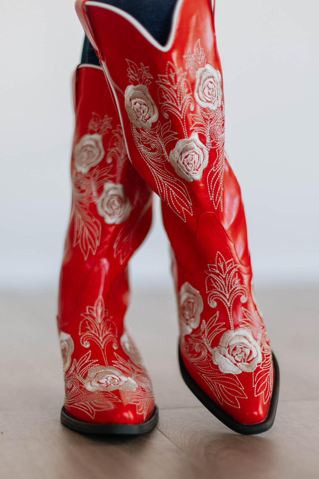 Center Stage Cowgirl Boots - Cherry