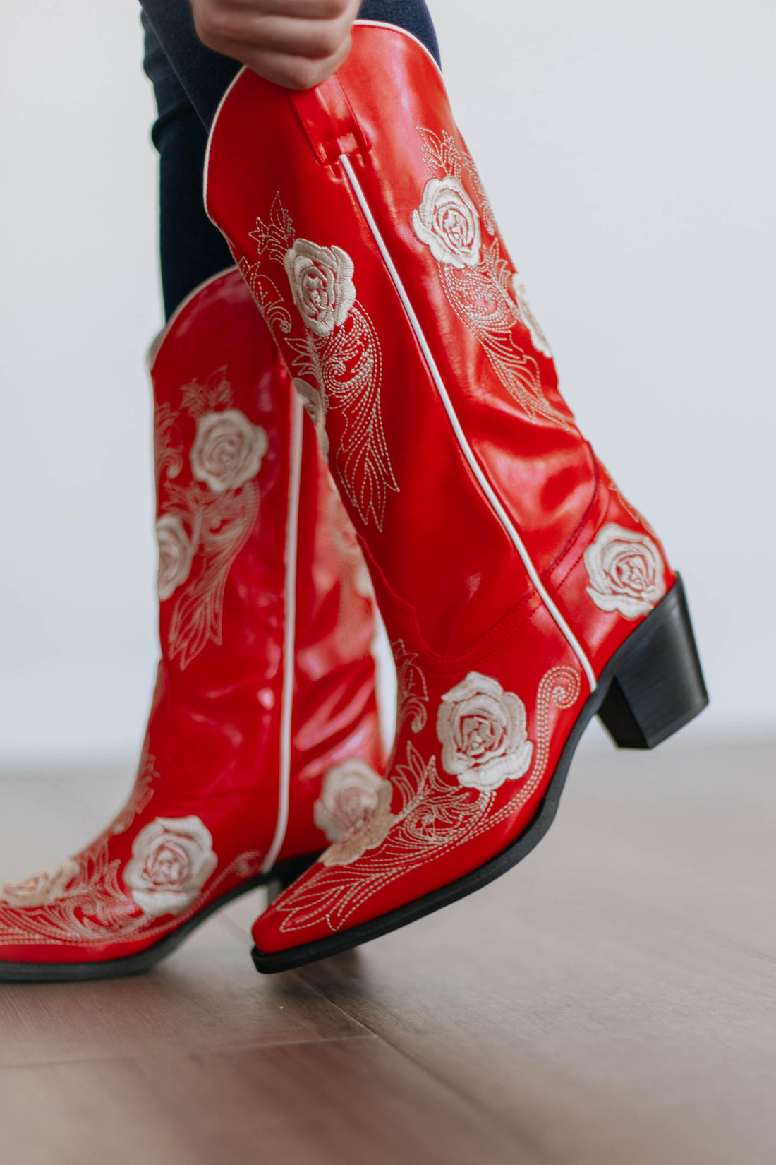 Center Stage Cowgirl Boots - Cherry