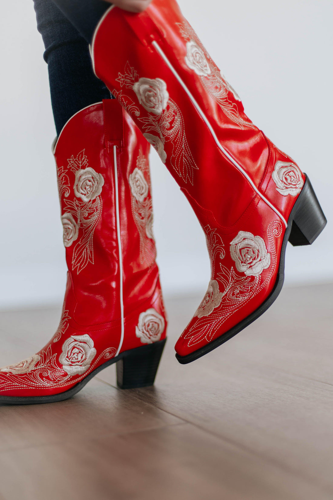 Center Stage Cowgirl Boots - Cherry
