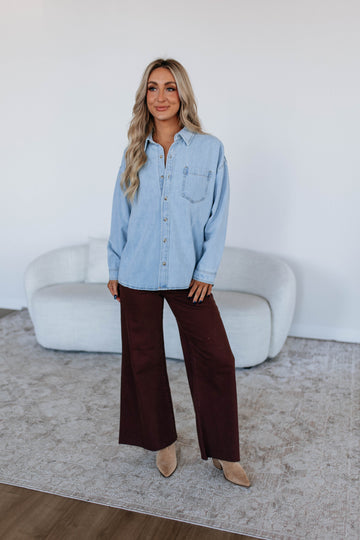 Jersie Denim Shacket - Light Wash