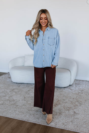 Jersie Denim Shacket - Light Wash