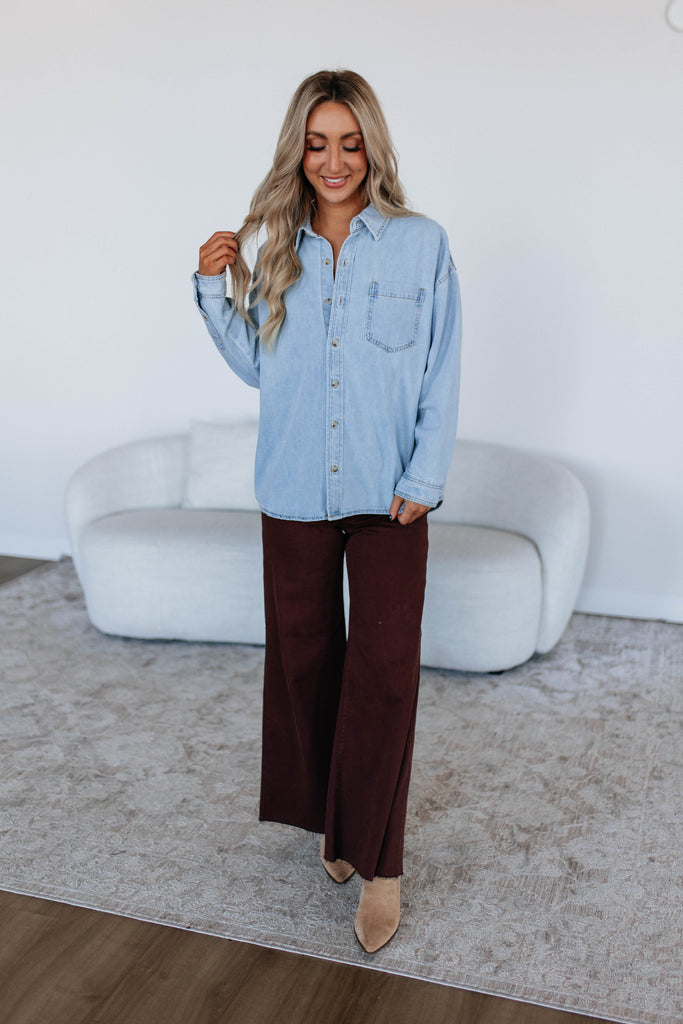 Jersie Denim Shacket - Light Wash