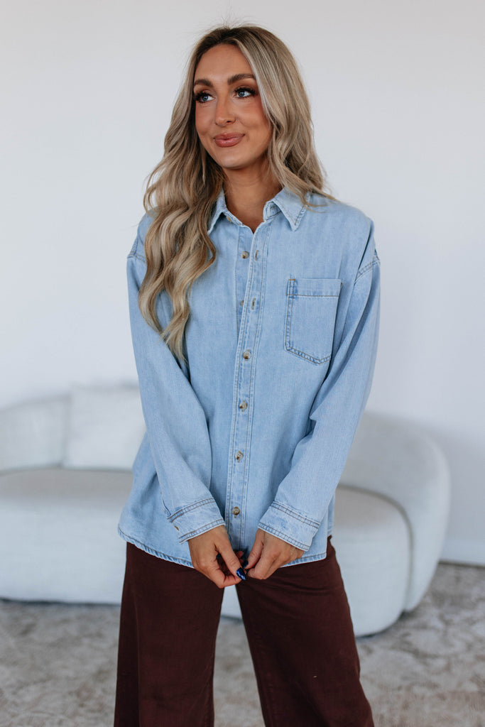 Jersie Denim Shacket - Light Wash