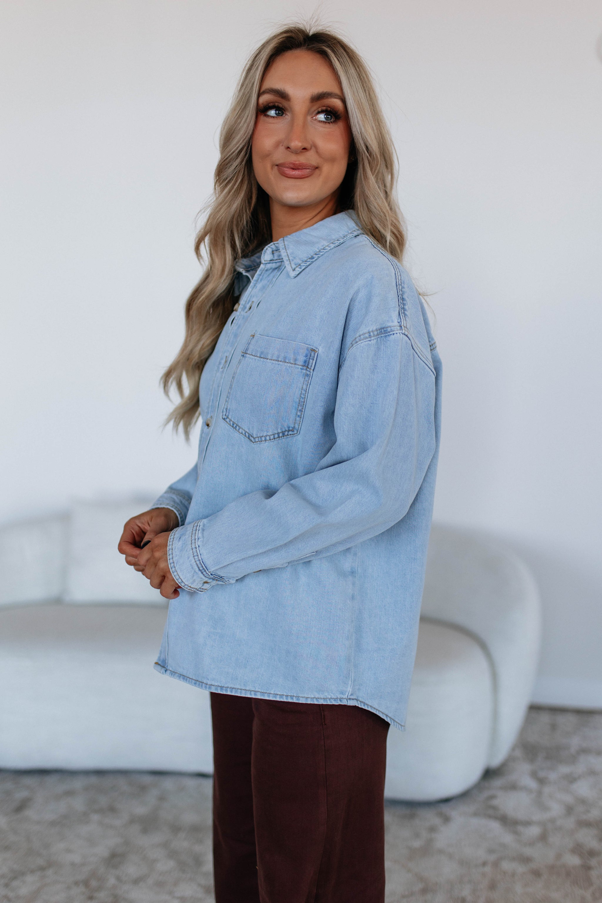 Jersie Denim Shacket - Light Wash