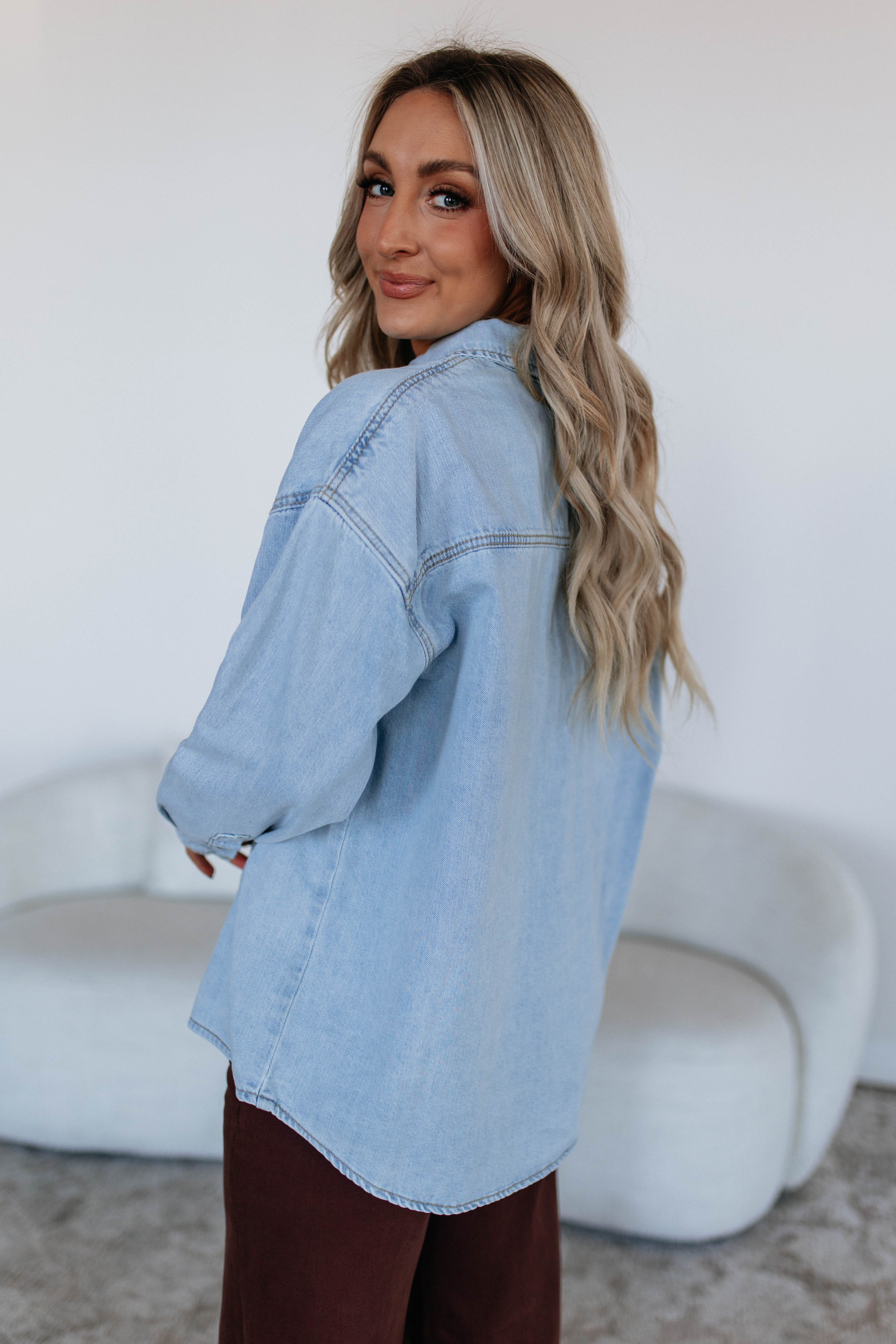Jersie Denim Shacket - Light Wash