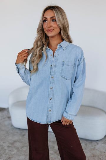 Jersie Denim Shacket - Light Wash
