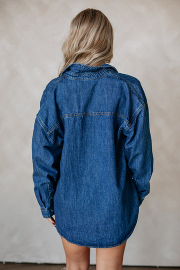 Jersie Denim Shacket - Medium Wash