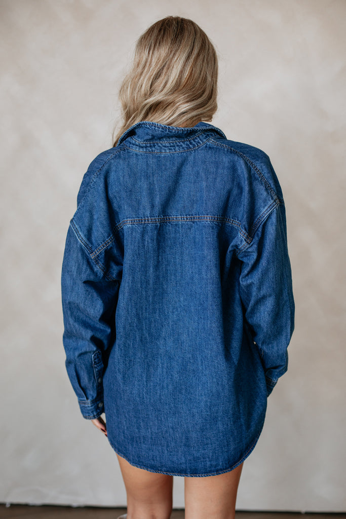 Jersie Denim Shacket - Medium Wash