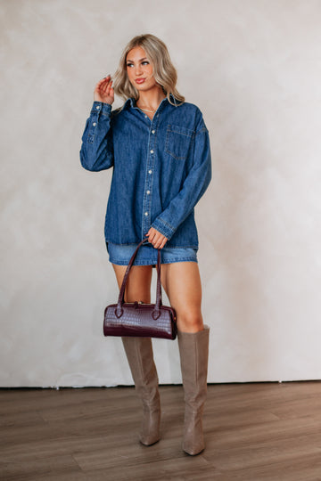 Jersie Denim Shacket - Medium Wash