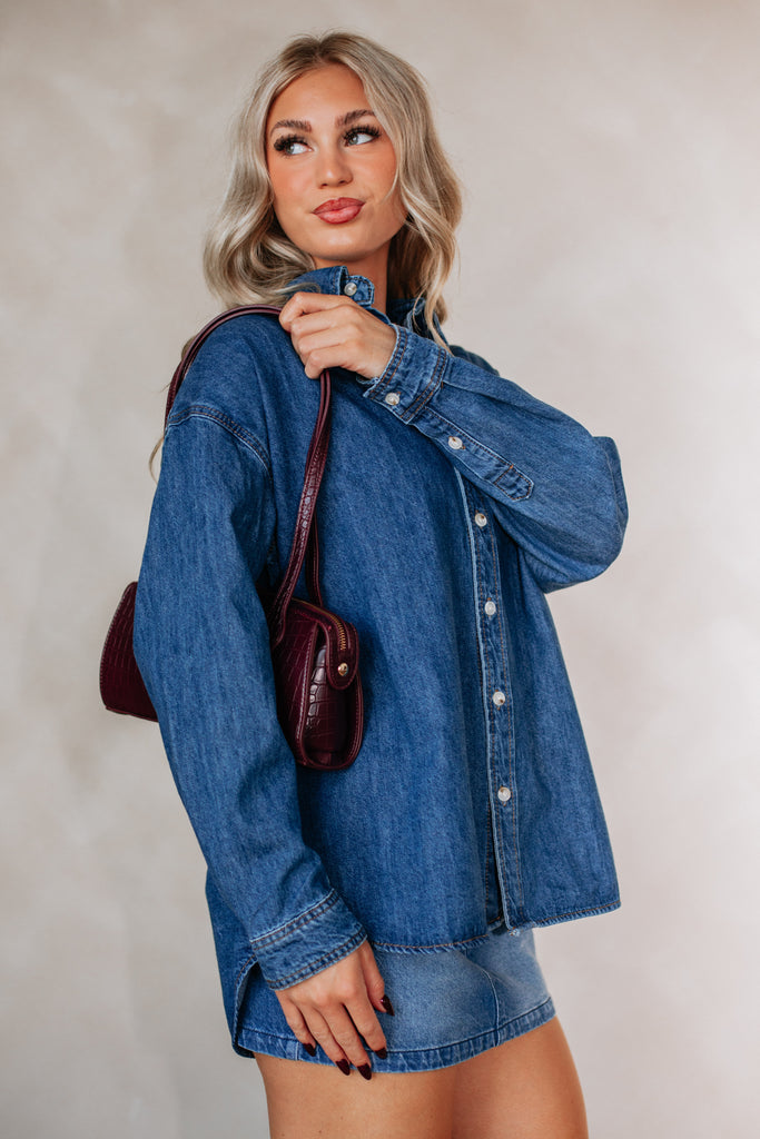 Jersie Denim Shacket - Medium Wash