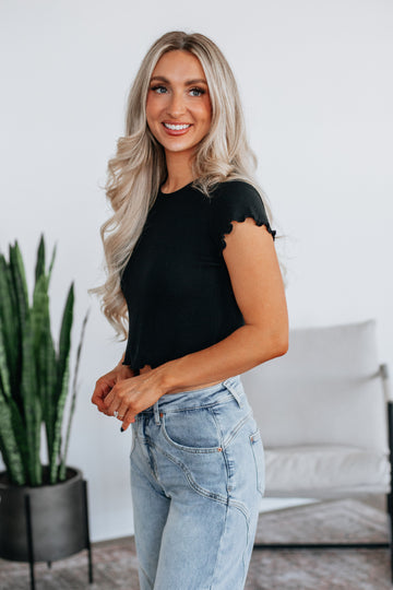 Tara Waffle Knit Top - Black