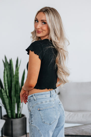 Tara Waffle Knit Top - Black