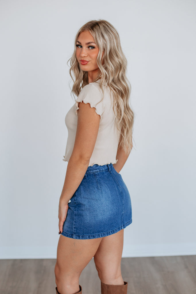 Tara Waffle Knit Top - Beige