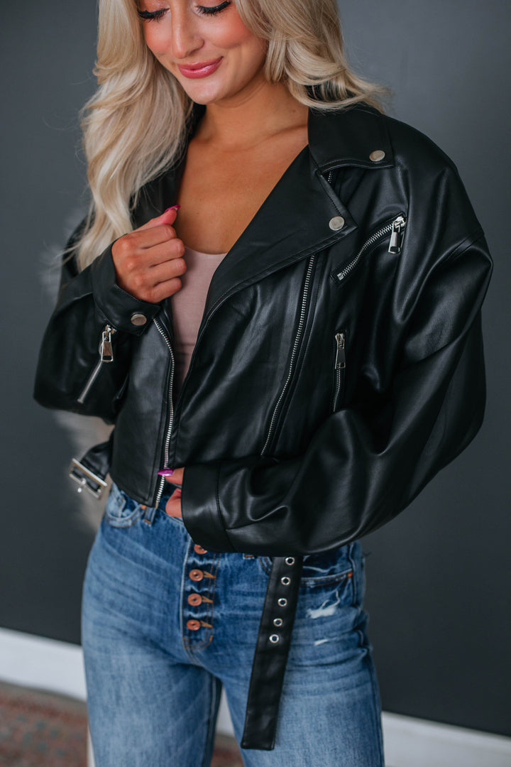 Janine Leather Moto Jacket - Black