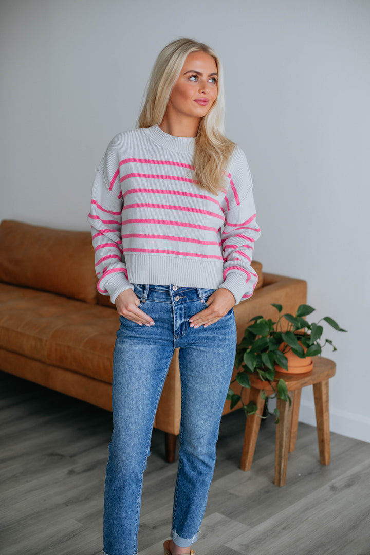 Jaslynn Striped Sweater - Grey Mix