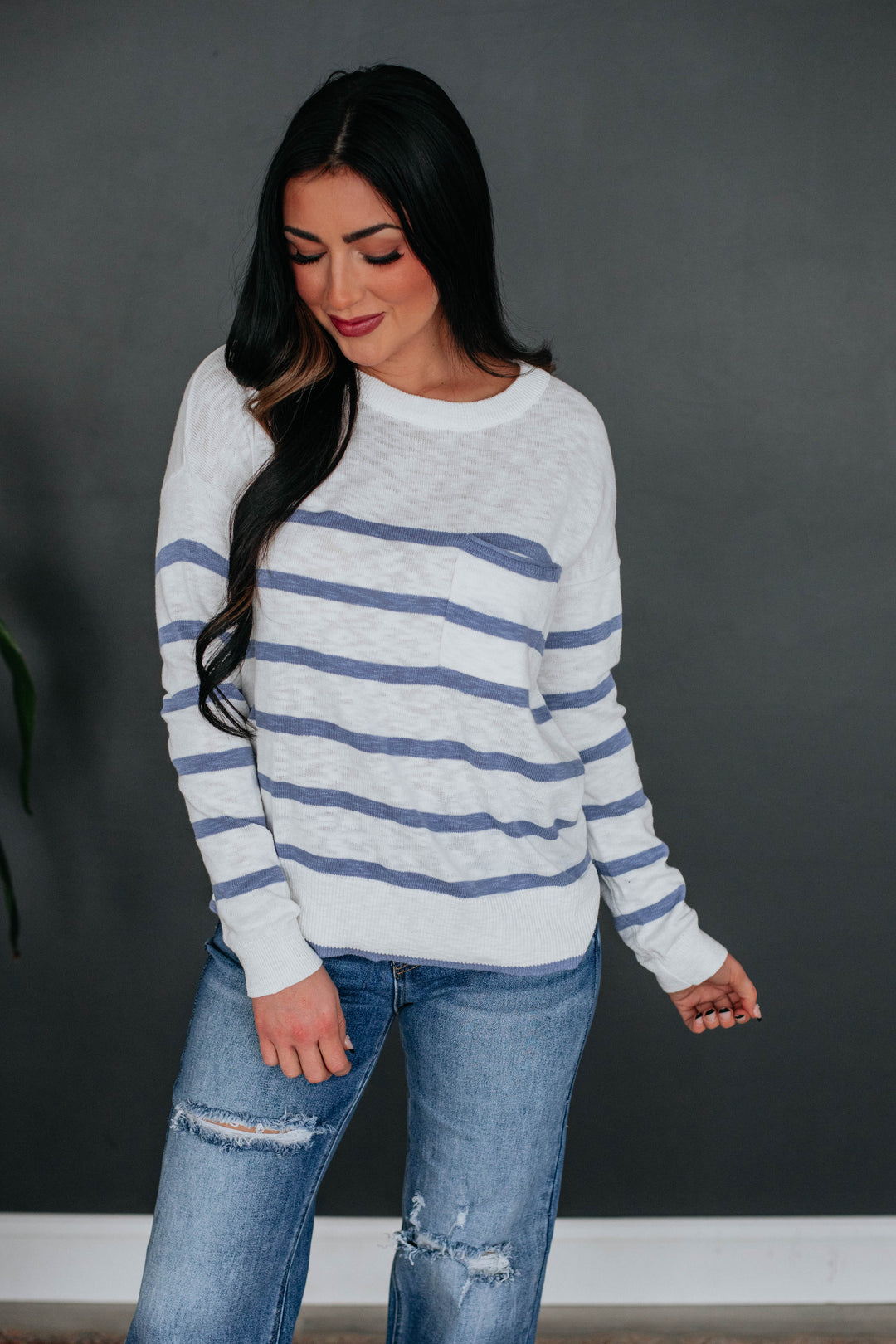 Jenelle Striped Sweater - Steel Blue Mix
