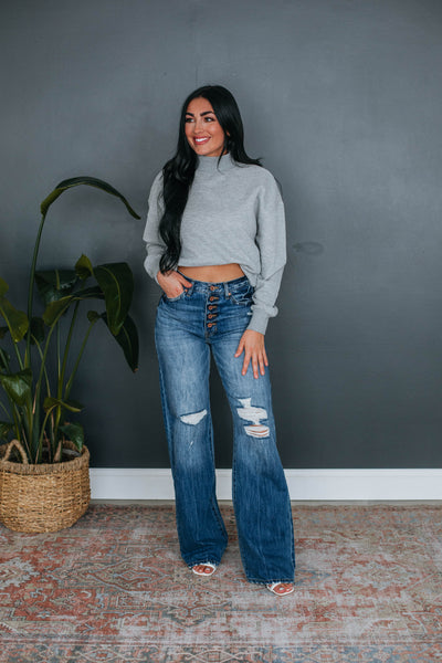 Jentri Mock Neck Sweatshirt - Heather Grey