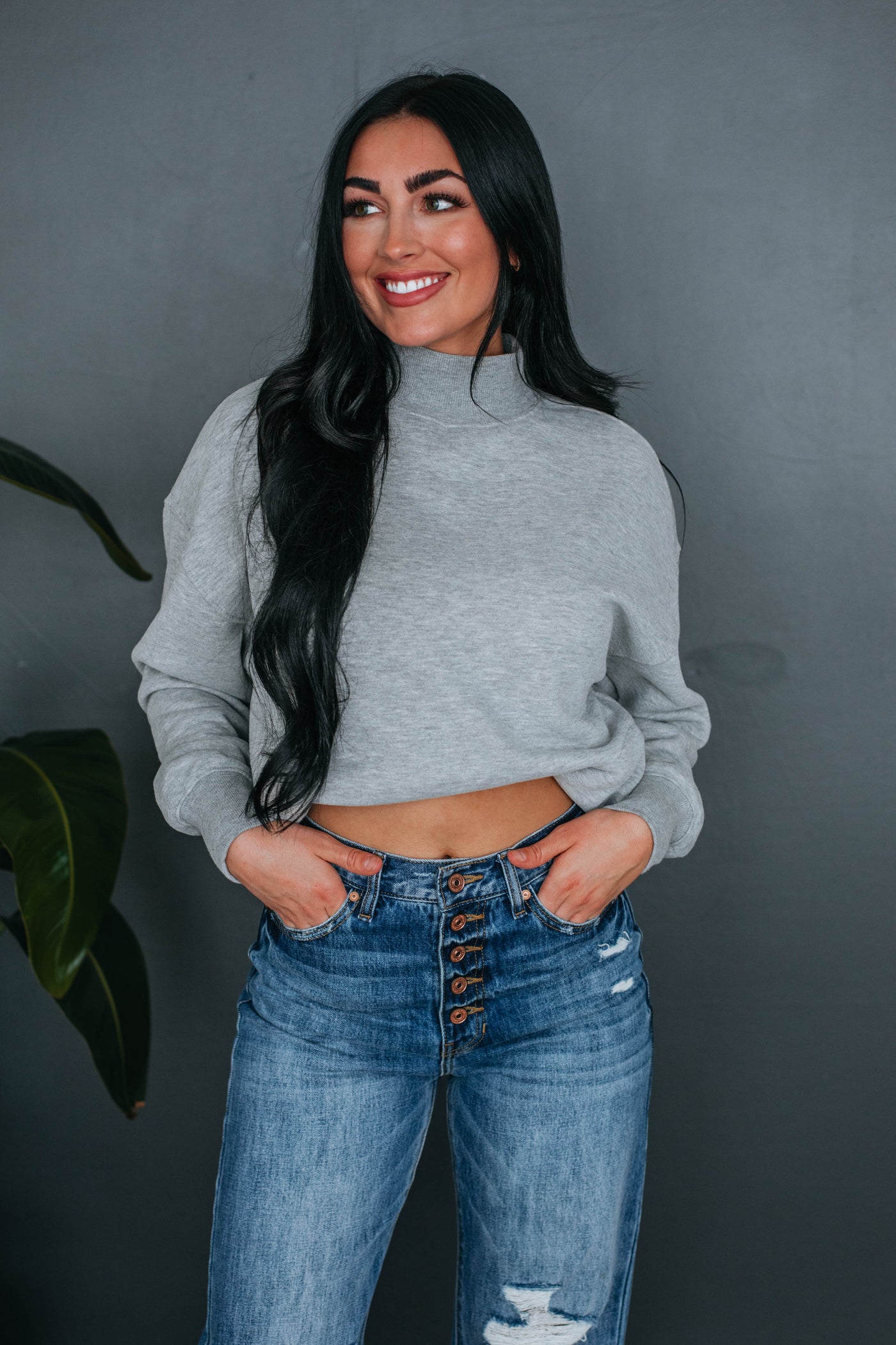Jentri Mock Neck Sweatshirt - Heather Grey
