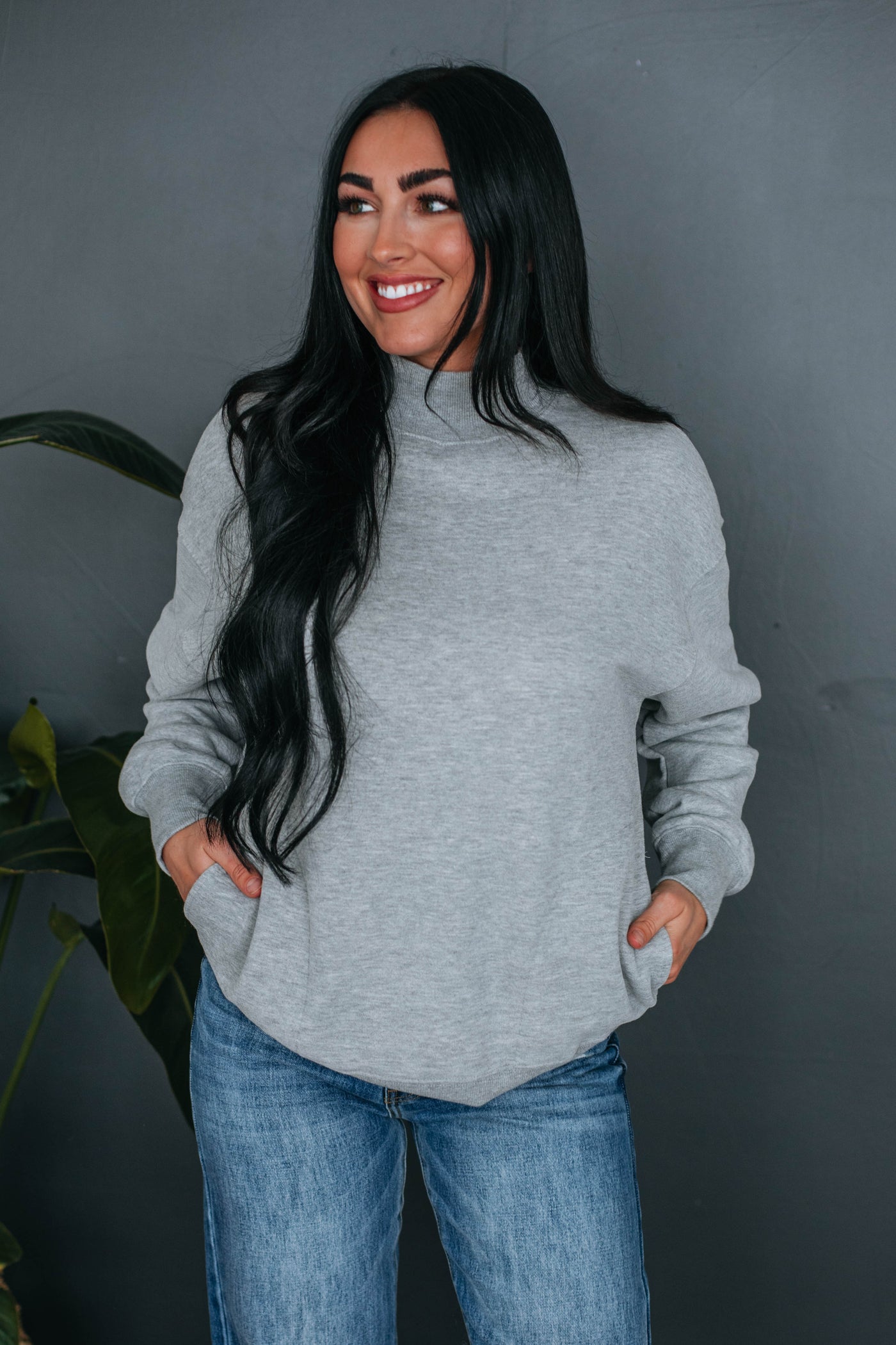 Jentri Mock Neck Sweatshirt - Heather Grey