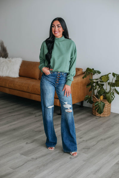 Jentri Mock Neck Sweatshirt - Sage