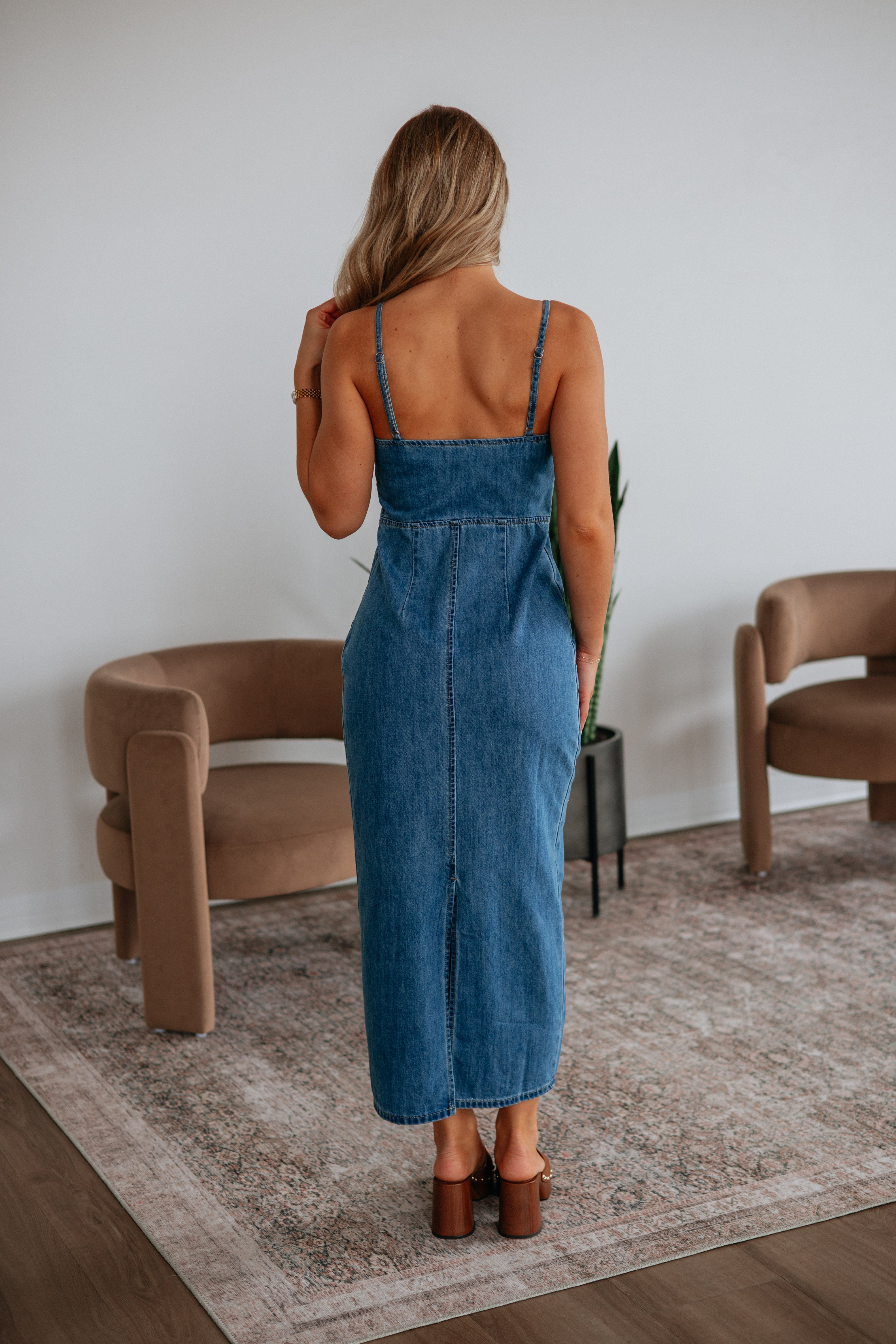 spaghetti strap denim dress Jude Denim Dress