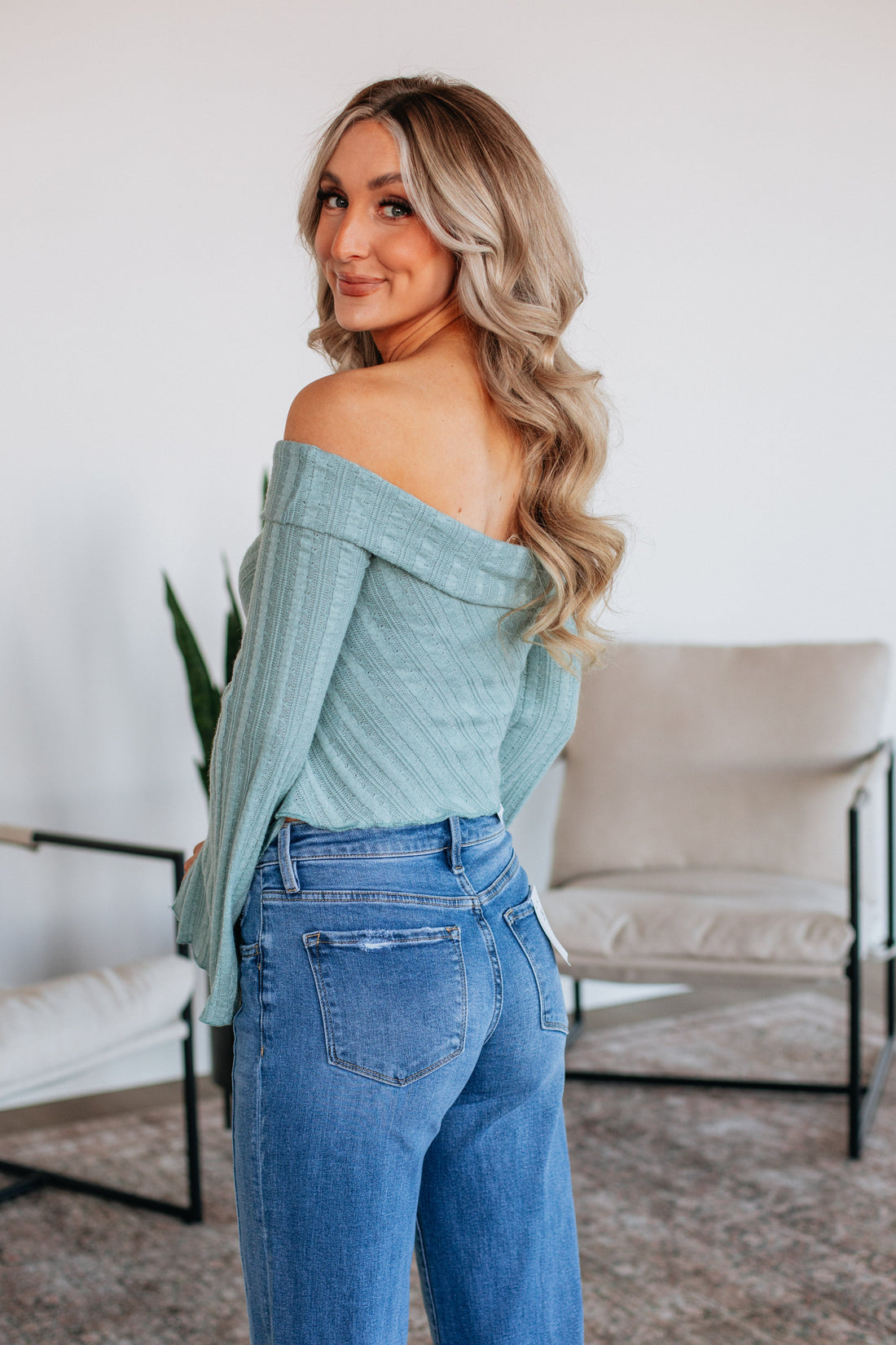 Kalinda Off The Shoulder Top - Dusty Mint