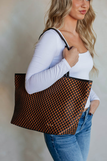 Keeley Checkered Tote Bag - Espresso