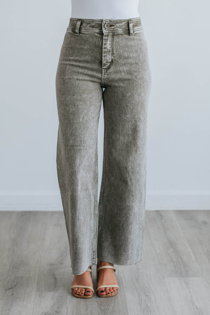 Kirby Wide Leg Pants - Washed Olive