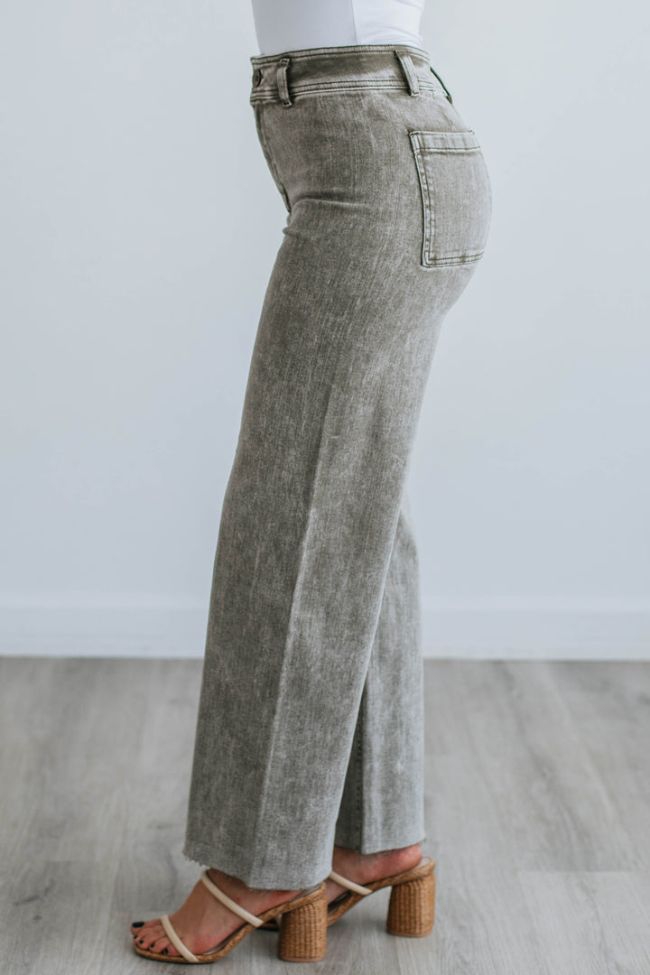 Kirby Wide Leg Pants - Washed Olive